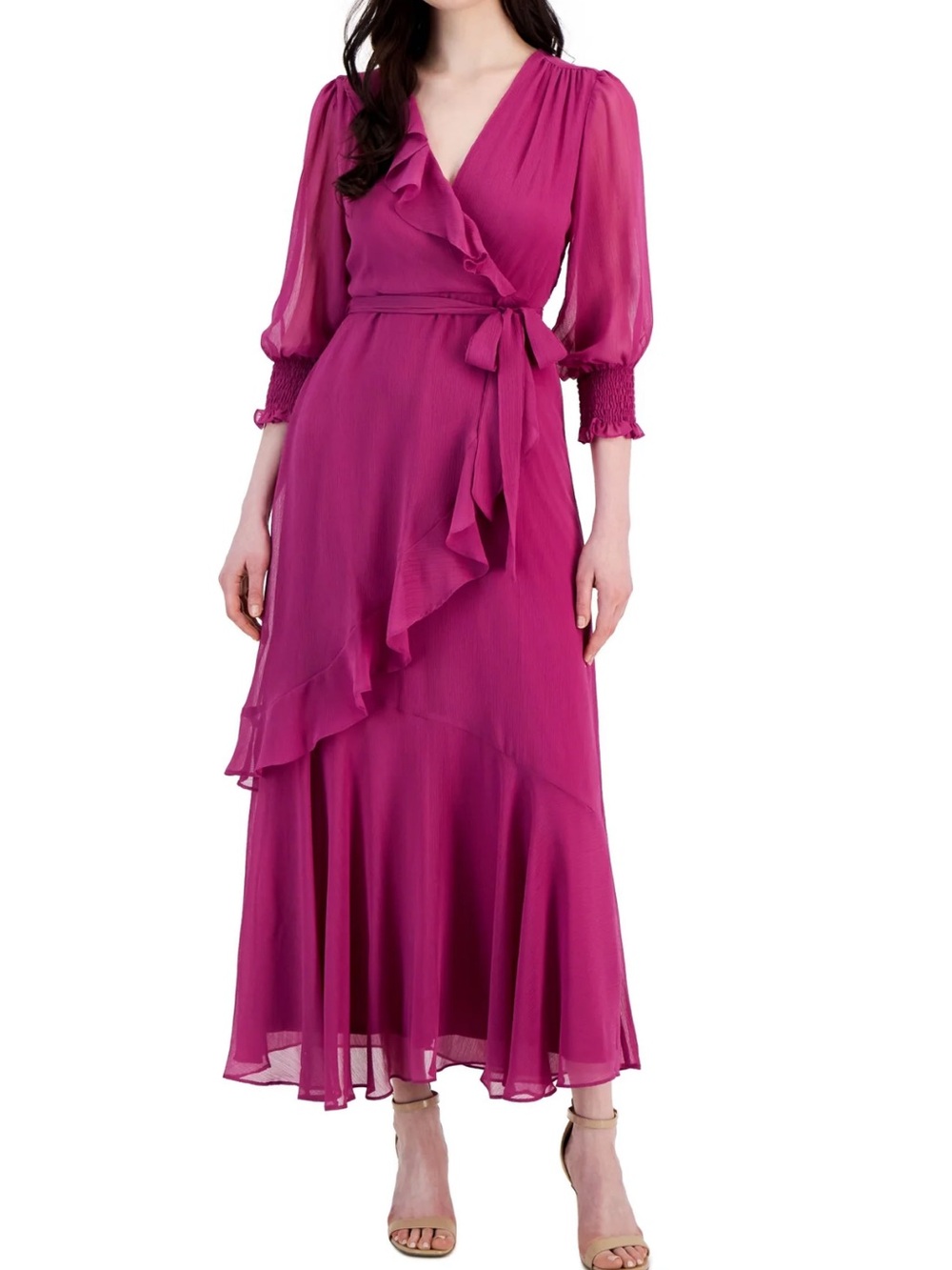 NWT Magenta Wedding Guest Maxi Dress Ruffle Size 4 Formal Taylor Dress Size 4